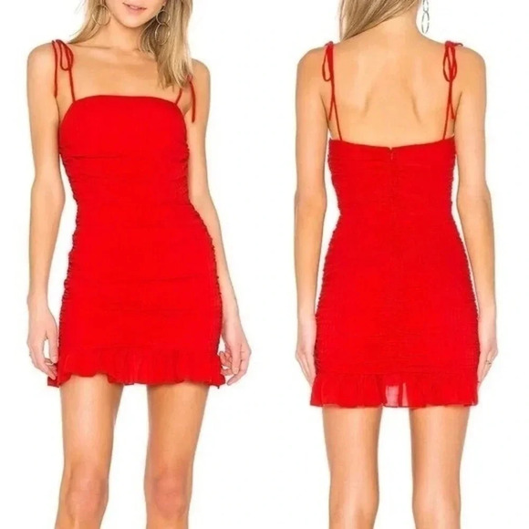 Lovers + Friends Amy Mini Dress Cherry Red Size S Small Ruffle Hem - Picture 3 of 7